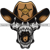 Cowboy Western Texas Vintage American Country Rodeo Outlaw Sheriff Skull Skeleton Outlaw Angry Mean Face Yelling Color Hat And Head Design Element Traditional Retro Old Wild West Art Design Isolated Rancher Logo Clipart SVG