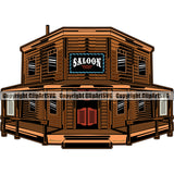 Cowboy Western Texas Vintage American Country Rodeo Saloon Bar Wood Building Color Design Element Traditional Retro Old Wild West Art Design Isolated Rancher Logo Clipart SVG