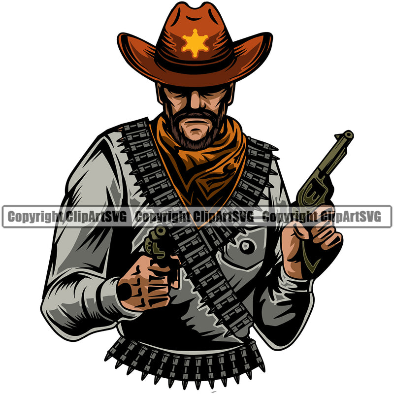 Cowboy Man Male Outlaw Western Texas Vintage American Country Cowboy Sheriff Color Design Element Rodeo Traditional Retro Old Wild West Art Design Isolated Rancher Logo Clipart SVG