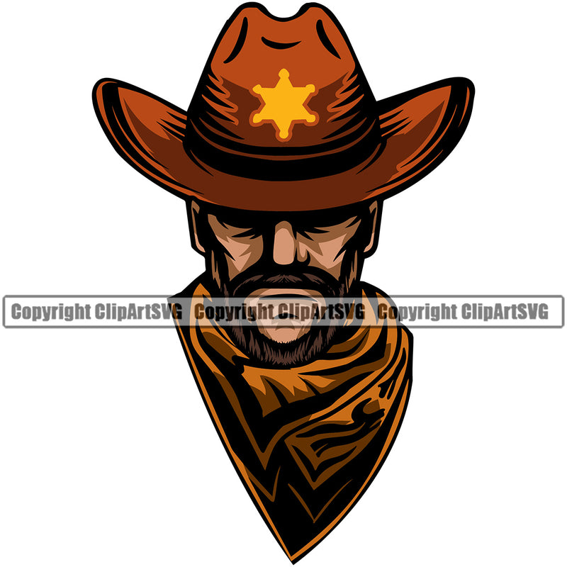 Cowboy Man Male Outlaw Western Texas Vintage American Country Rodeo Traditional Cowboy Sheriff Color Hat Design Element Retro Old Wild West Art Design Isolated Rancher Logo Clipart SVG