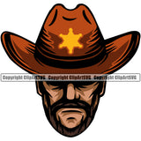 Cowboy Man Male Outlaw Western Texas Vintage American Country Rodeo Cowboy Sheriff Color Hat And Face Design Element Traditional Retro Old Wild West Art Design Isolated Rancher Logo Clipart SVG