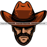 Cowboy Man Male Outlaw Western Texas Vintage American Country Rodeo Cowboy Sheriff Cowboy Color Hat And Face Design Element Retro Old Wild West Art Design Isolated Rancher Logo Clipart SVG