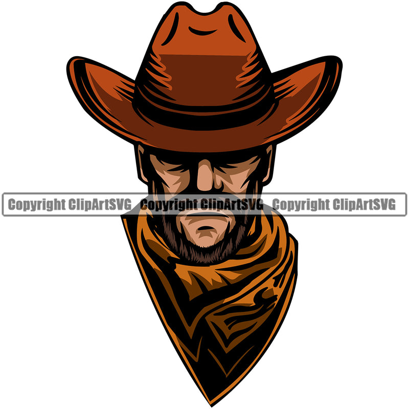 Cowboy Man Male Outlaw Western Texas Vintage Cowboy Sheriff Color Design Element Hat And Scarf American Country Rodeo Traditional Retro Old Wild West Art Design Isolated Rancher Logo Clipart SVG