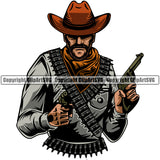 Cowboy Man Male Outlaw Western Texas Vintage American Country Rodeo Cowboy Sheriff Color Body Design Element Traditional Retro Old Wild West Art Design Isolated Rancher Logo Clipart SVG