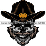 Cowboy Western Texas Vintage American Cowboy Skull Skeleton Beard Scarf Bandanna Leather Hat Cap Evil Grin Grinning Sinister Smile Face With Hat Design Element Country Rodeo Traditional Retro Old Wild West Art Design Isolated Rancher Logo Clipart SVG