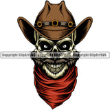 Cowboy Western Texas Vintage American Country Cowboy Brown Color Hat Red Scarf Skull Skeleton Color Design Element Rodeo Traditional Retro Old Wild West Art Design Isolated Rancher Logo Clipart SVG