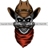 Cowboy Western Texas Vintage American Country Rodeo Traditional Cowboy Color Hat Scarf Bandanna Beard Skull Skeleton Design Element With Teeth And Eye Old Wild West Art Design Isolated Rancher Logo Clipart SVG