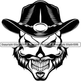 Cowboy Western Texas Vintage Skull Skeleton Beard Scarf Bandanna Leather Hat Cap Evil Grin Black White Color Design Element With Teeth Country Rodeo Traditional Retro Old Wild West Art Design Isolated Rancher Logo Clipart SVG