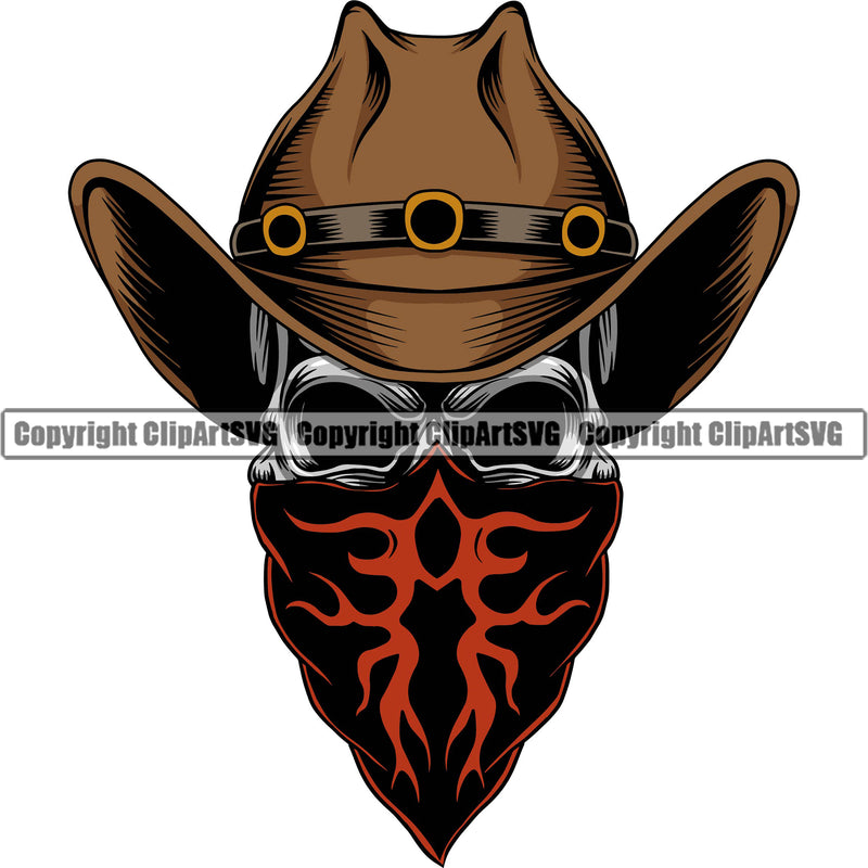 Cowboy Western Texas Vintage American Skull Skeleton Beard Scarf Bandanna Leather Hat Cap Scarf Color Design Element Rodeo Traditional Retro Old Wild West Art Design Isolated Rancher Logo Clipart SVG
