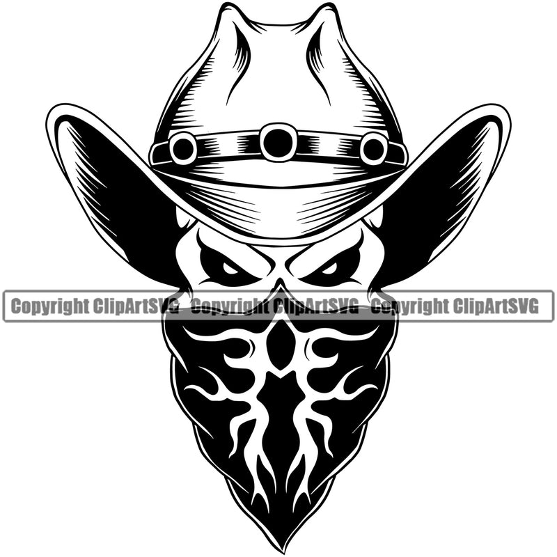 Cowboy Western Texas Vintage American Country Rodeo Skull Skeleton Beard Scarf Bandanna Leather Hat Cap Vector Design Element Traditional Retro Old Wild West Art Design Isolated Rancher Logo Clipart SVG