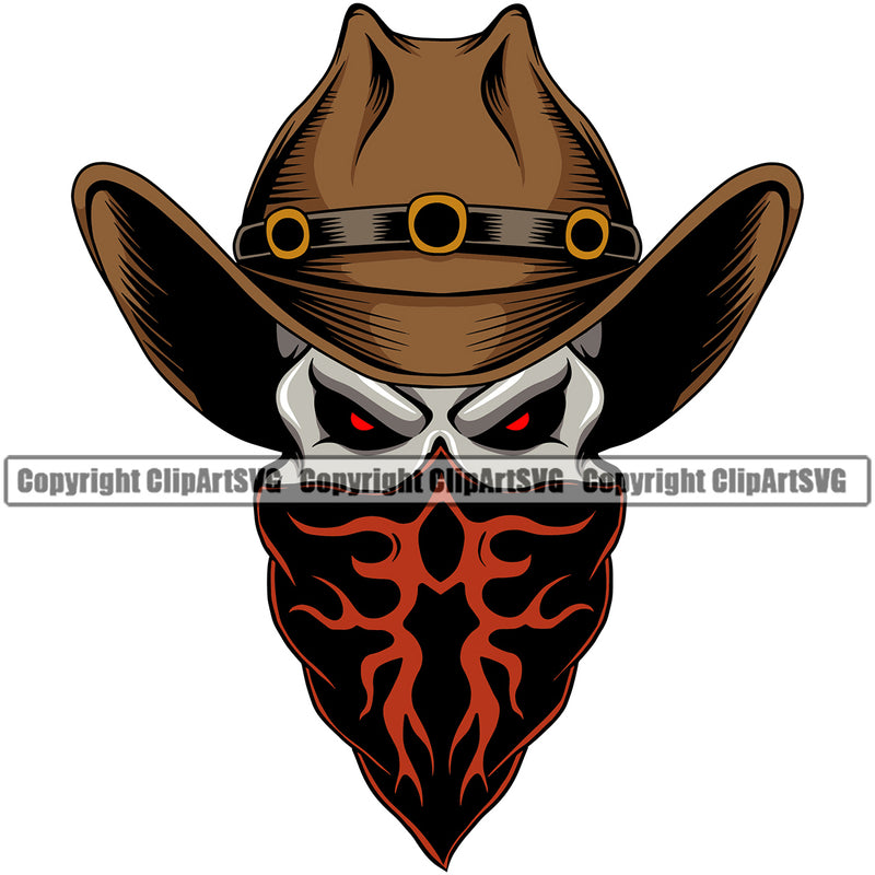 Cowboy Western Texas Vintage American Color Skull Skeleton Beard Scarf Bandanna Leather Hat Cap Design Element Rodeo Traditional Retro Old Wild West Art Isolated Rancher Logo Clipart SVG