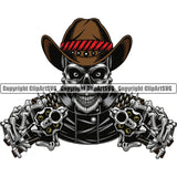 Cowboy Western Texas Vintage Cowboy Skull Skeleton Pistols Revolvers Guns Leather Shirt Spikes Hand Color Design Element Country Rodeo Traditional Retro Old Wild West Art Design Isolated Rancher Logo Clipart SVG