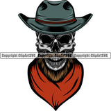 Cowboy Western Texas Vintage American Country Cowboy  Skull Skeleton Beard Hat Cap Scarf Bandanna Color Design Element Rodeo Traditional Retro Old Wild West Art Design Isolated Rancher Logo Clipart SVG