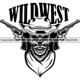 Cowboy Western Texas Vintage American Country Cowboy Smile Skull Skeleton Face Guns Design Element Traditional Retro Old Wild West Art Design Isolated Rancher Logo Clipart SVG