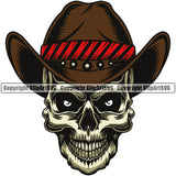 Cowboy Western Texas Vintage American Country Rodeo Cowboy Skull Skeleton Wearing Leather Cowboy Hat Cap Color Dress Smile Face Design Element Retro Old Wild West Art Design Isolated Rancher Logo Clipart SVG
