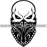 Cowboy Skull Skeleton Wearing Leather Bandanna Mask Western Texas Vintage American Country Cowboy Black Scarf White Head Design Element Rodeo Traditional Retro Old Wild West Art Design Isolated Rancher Logo Clipart SVG