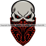 Cowboy Skull Skeleton Wearing Leather Bandanna Mask Western Texas Vintage American Country Rodeo Red Eyes Red Scarf Head Design Element Traditional Retro Old Wild West Art Design Isolated Rancher Logo Clipart SVG