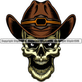 Cowboy Western Texas Vintage American Country Rodeo Traditional Retro Skull Skeleton Wearing Leather Cowboy Hat Cap Color Open Mouth Hat Design Element Old Wild West Art Design Isolated Rancher Logo Clipart SVG