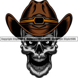 Cowboy Skull Skeleton Wearing Leather Cowboy Hat Cap Western Texas Vintage American Country Rodeo Cowboy Open Mouth Color Hat Design Element Retro Old Wild West Art Design Isolated Rancher Logo Clipart SVG