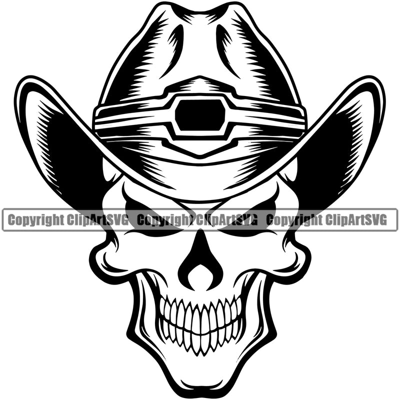 Cowboy Skull Skeleton Wearing Leather Cowboy Hat Cap Western Texas Vintage American Country Rodeo Skull Logo Design Element Retro Old Wild West Art Design Isolated Rancher Logo Clipart SVG