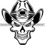 Cowboy Skull Skeleton Wearing Leather Cowboy Hat Cap Western Texas Vintage American Country Rodeo Skull Logo Design Element Retro Old Wild West Art Design Isolated Rancher Logo Clipart SVG