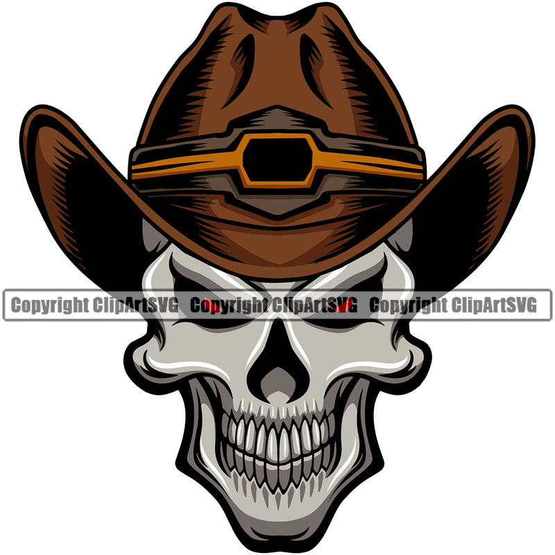 Cowboy Western Texas Vintage American Country Rodeo Skull Skeleton Wearing Leather Cowboy Hat Cap Color Logo Design Element Traditional Retro Old Wild West Art Design Isolated Rancher Logo Clipart SVG