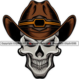Cowboy Western Texas Vintage American Country Rodeo Skull Skeleton Wearing Leather Cowboy Hat Cap Color Logo Design Element Traditional Retro Old Wild West Art Design Isolated Rancher Logo Clipart SVG