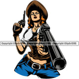 Cowboy Western Texas Vintage Cowboy Woman Woman Man Hand Holding Gun Pistol Revolver Color Dress Hat Design Element Country Rodeo Traditional Retro Old Wild West Art Design Isolated Rancher Logo Clipart SVG