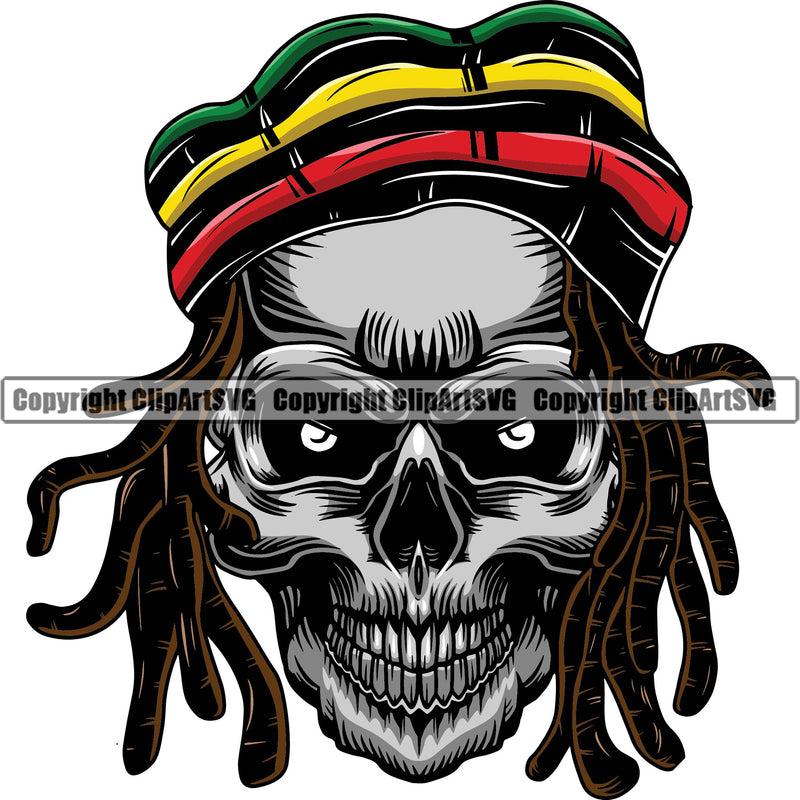 Country Map Nation Emblem Drugs Color Design Skull Skeleton Smile Face Head Jamaica Jamaican Flag Rasta Reggae Rastafari Caribbean Island Badge Symbol Icon Global Official Marijuana Ethnic Jamaican Reggae Rasta Clipart SVG
