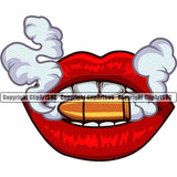Lips Color Biting Bite Gun Bullet Design Element White Teeth Face Sexy Mouth Woman Female Girl Lady Position Head Cartoon Character Mascot Creation Create Art Artwork Creator Business Company Logo Clipart SVG