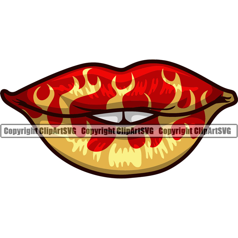Lips Hot Rod Flames Fire Flaming Color Design Element Face Sexy Mouth Position Head Cartoon Character Woman Female Girl Lady Mascot Creation Create Art Artwork Creator Business Company Logo Clipart SVG