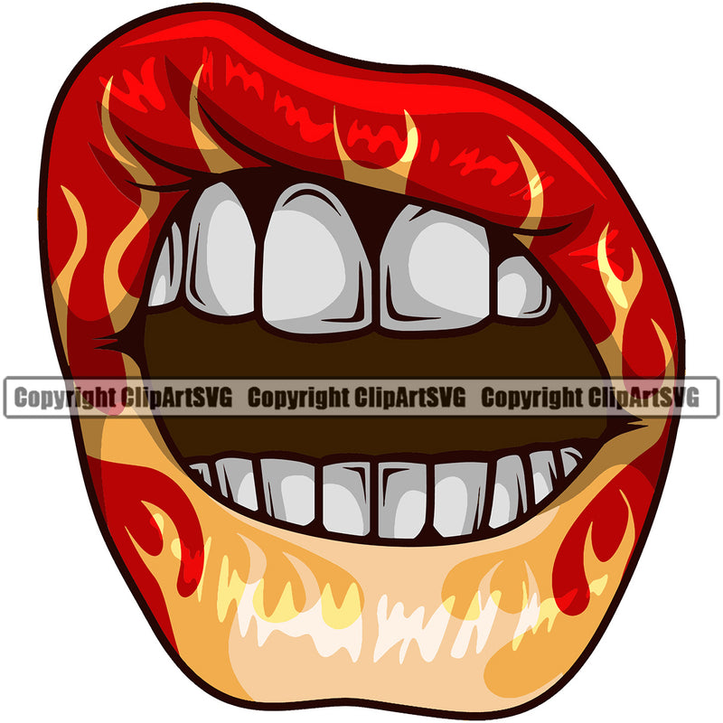 Lips Hot Rod Flames Fire Flaming Motorcycle Design Element White Teeth Face Sexy Mouth Position Head Cartoon Character Mascot Creation Create Art Artwork Creator Business Company Logo Clipart SVG