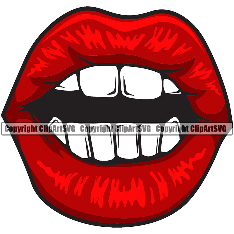 Lips Color Red White Teeth Design Element Face Sexy Mouth Position Head Woman Female Girl Lady Artwork Creator Business Company Cartoon Character Mascot Creation Create Logo Clipart SVG