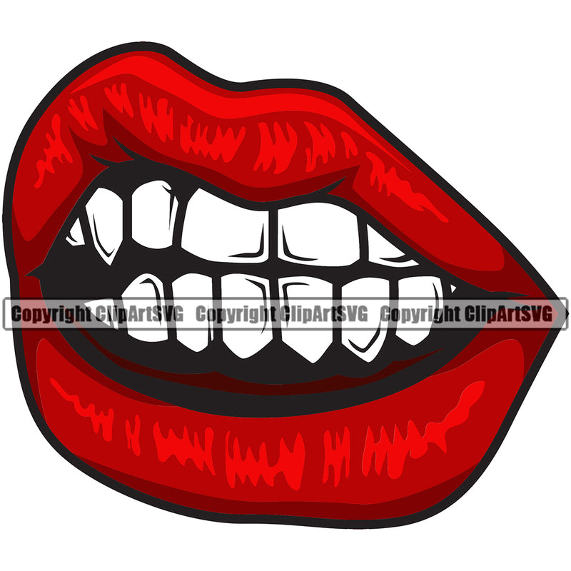 Lips Red Color White Teeth Design Element Face Sexy Mouth Position Artwork Head Cartoon Character Mascot Creation Create Creator Business Company Logo Clipart SVG