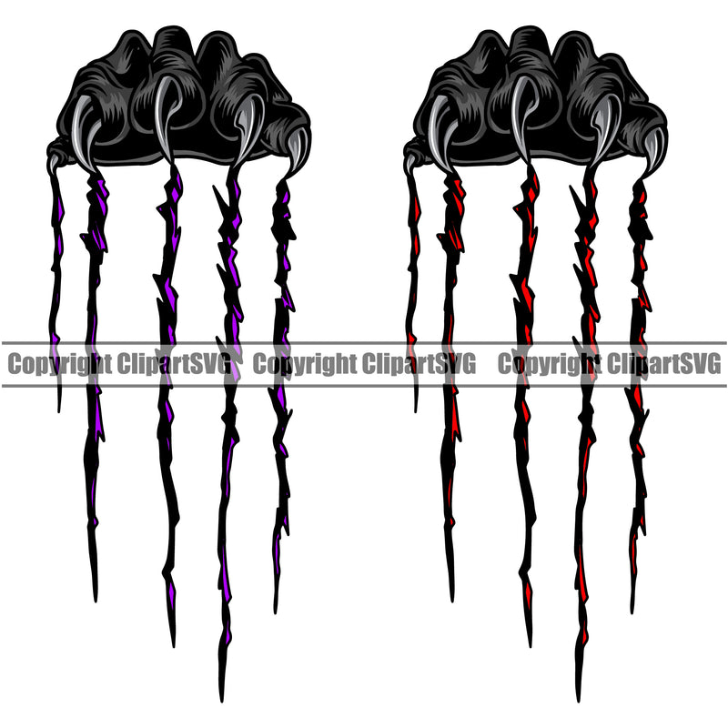 Animal Claw Design Element Sharp Nails Scratching Paw Scratch Paws Scratches Cheetah Panther Jaguar Monster Hand Sports Mascots Team School Sport Mascot Character Fantasy Emblem Badge Company Symbol Business Logo Ripping Background Clipart SVG
