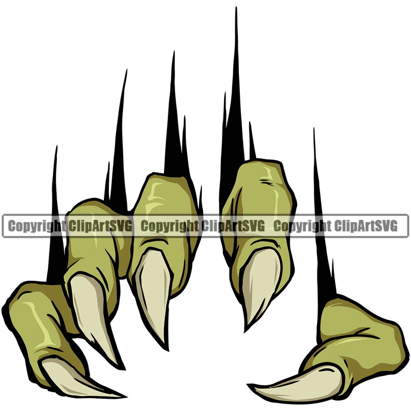Animal Claw Design Element Sharp Nails Scratching Paw Scratch Scratches Cheetah Panther Leopard Monster Hand Mascots School Sport Mascot Cartoon Character Game Fantasy Green Color Emblem Badge Company Art Symbol Business Logo Clipart SVG