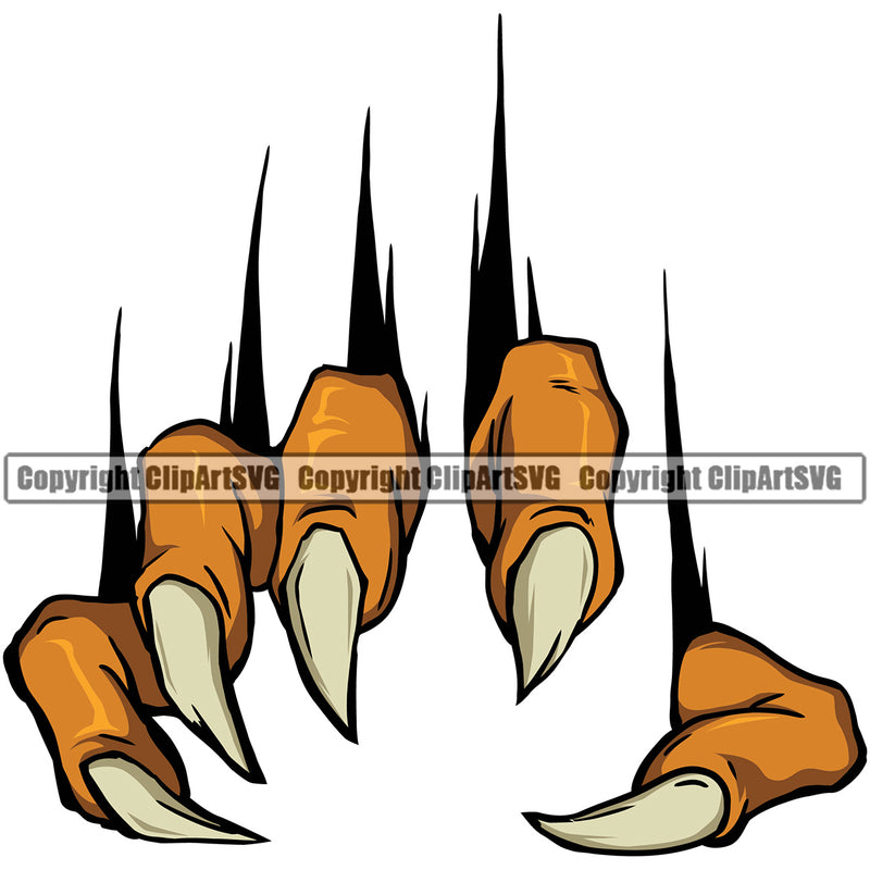 Animal Claw Design Element Sharp Nails Scratching Paw Scratch Paws Scratches Tiger Cheetah Panther Leopard Jaguar Monster Hand Sports Mascots Team Orange Color Sport Mascot Cartoon Character Badge Company Art Symbol Business Logo Clipart SVG