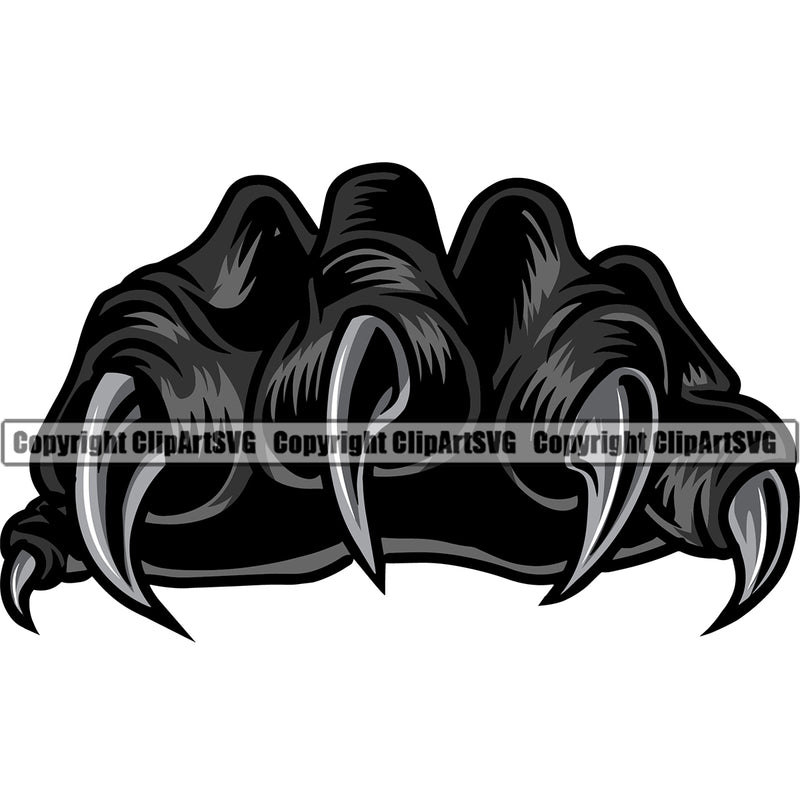 Animal Claw Design Element Sharp Nails Scratching Paw Scratch Paws Scratches Tiger Cheetah Panther Leopard Jaguar Monster Hand Mascots School Mascot Cartoon Fantasy E-Sport Emblem Black Color Badge Company Symbol Business Logo Clipart SVG