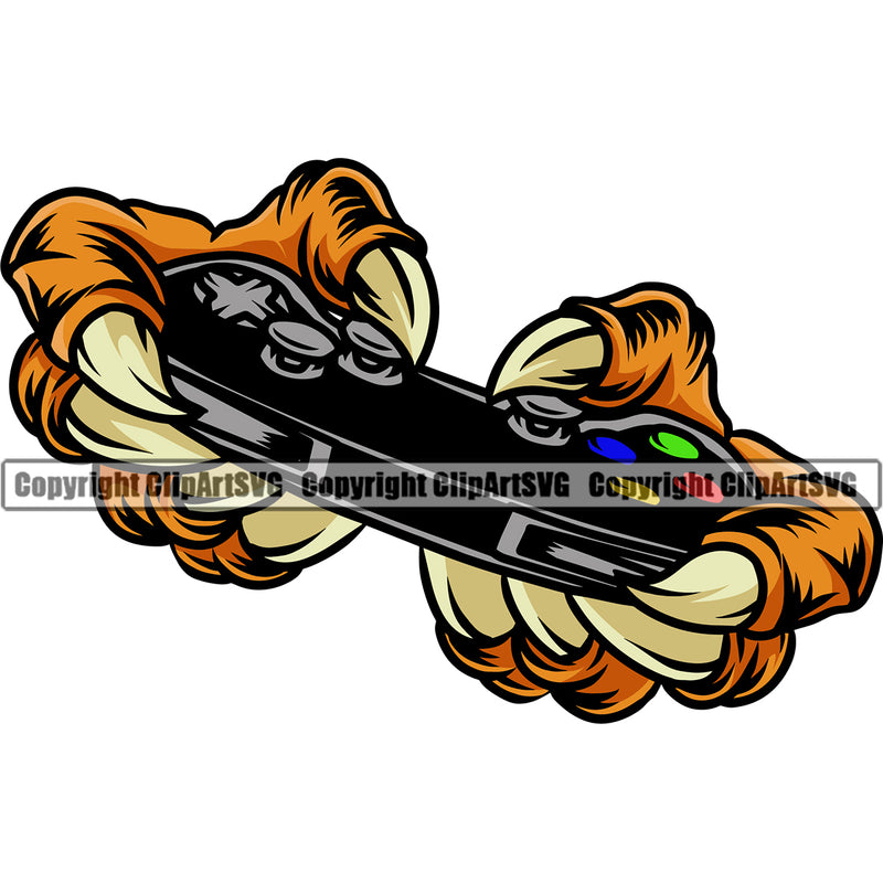 Animal Claw Design Element Yellow Color Sharp Nails Game Controller Paw Logo Tiger Panther Leopard Jaguar Monster Hand Sports Mascots School Mascot Cartoon Character Game Fantasy E-Sport Emblem Company Symbol Business Logo Clipart SVG