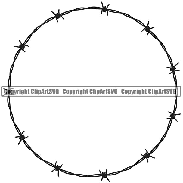 Barbed Barb Wire Border Outline Background Black Circle Design Element Metal Fence Security Wire Iron Prison Protection Steel Danger Boundary Line Barrier Guard Military Protect Protection Art Design Logo Clipart SVG
