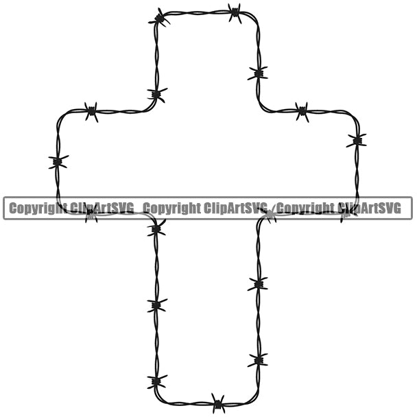 Barbed Barb Wire Border Outline Background Black Cross Design Element Metal Fence Security Wire Iron Prison Protection Steel Danger Boundary Line Barrier Guard Military Protect Protection Art Design Logo Clipart SVG
