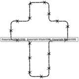 Barbed Barb Wire Border Outline Background Black Cross Design Element Metal Fence Security Wire Iron Prison Protection Steel Danger Boundary Line Barrier Guard Military Protect Protection Art Design Logo Clipart SVG