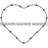 Barbed Barb Wire Border Outline Background Black Heart Design Element Military Protect Protection Art Design Logo Metal Fence Security Wire Iron Prison Protection Steel Danger Boundary Line Barrier Guard Clipart SVG
