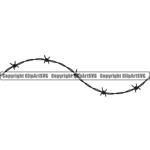 Barbed Barb Wire Border Outline Black Line Wavy Background Design Element Metal Fence Steel Danger Boundary Line Barrier Guard Military Protect Protection Art Design Security Wire Iron Prison Protection Logo Clipart SVG