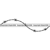 Barbed Barb Wire Border Outline Black Line Wavy Background Design Element Metal Fence Steel Danger Boundary Line Barrier Guard Military Protect Protection Art Design Security Wire Iron Prison Protection Logo Clipart SVG
