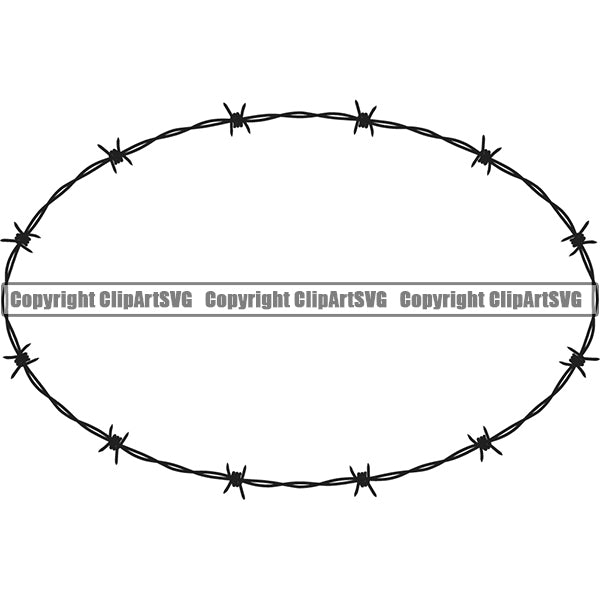 Barbed Barb Wire Black Oval Border Outline Background Design Element Metal Fence Wire Iron Prison Protection Steel Danger Boundary Line Barrier Guard Military Protect Protection Art Design Logo Clipart SVG