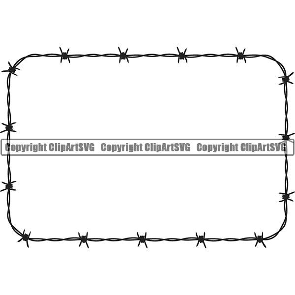 Barbed Barb Wire Black Rectangle Border Outline Background Design Element Protection Steel Danger Boundary Line Barrier Guard Military Protect Protection Art Design Logo Metal Fence Security Wire Iron Prison Clipart SVG