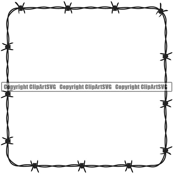 Barbed Barb Wire Black Square Border Outline Background Design Element Metal Fence Security Danger Boundary Line Barrier Guard Military Protect Protection Art Design Wire Iron Prison Protection Steel  Logo Clipart SVG