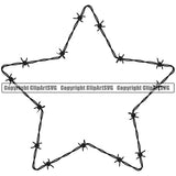 Barbed Barb Wire Black Star Border Design Element Metal Fence Security Wire Iron Outline Background  Prison Protection Steel Danger Boundary Line Barrier Guard Military Protect Protection Art Design Logo Clipart SVG