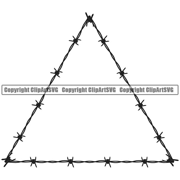 Barbed Barb Wire Black Triangle Design Element Metal Fence Security Wire Iron Prison Protection Steel Danger Boundary Line Barrier Guard Military Protect Protection Border Outline Background Art Design Logo Clipart SVG